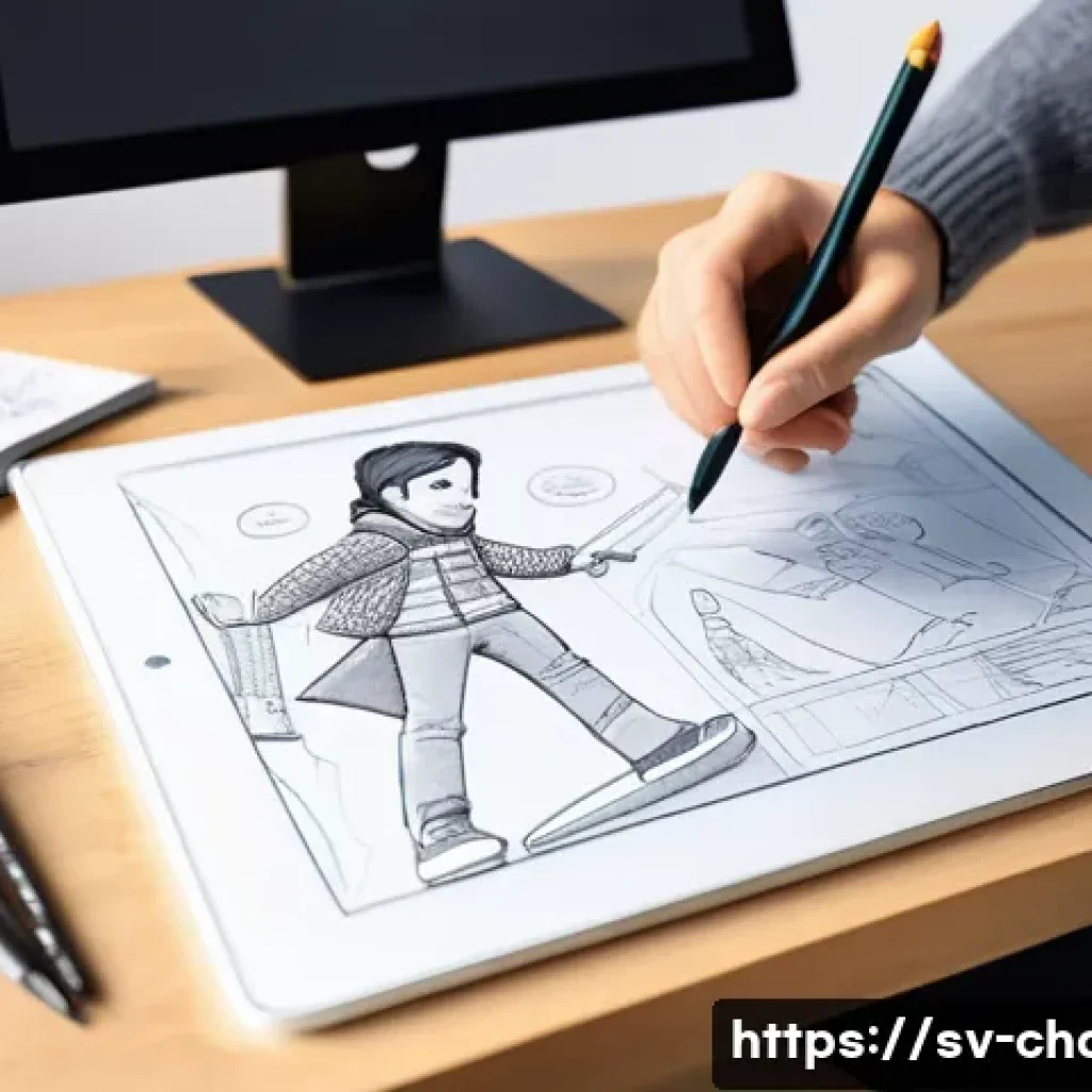 캐릭터디자인 경력직 채용 과정 - **Prompt: "A character designer's creative workspace, showcasing a dynamic process. A focused indivi...