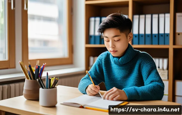 캐릭터디자인 자격증 필기 시험 준비 방법 - **Prompt:** A young, diligent student (gender-neutral, East Asian features) in a well-organized, mod...