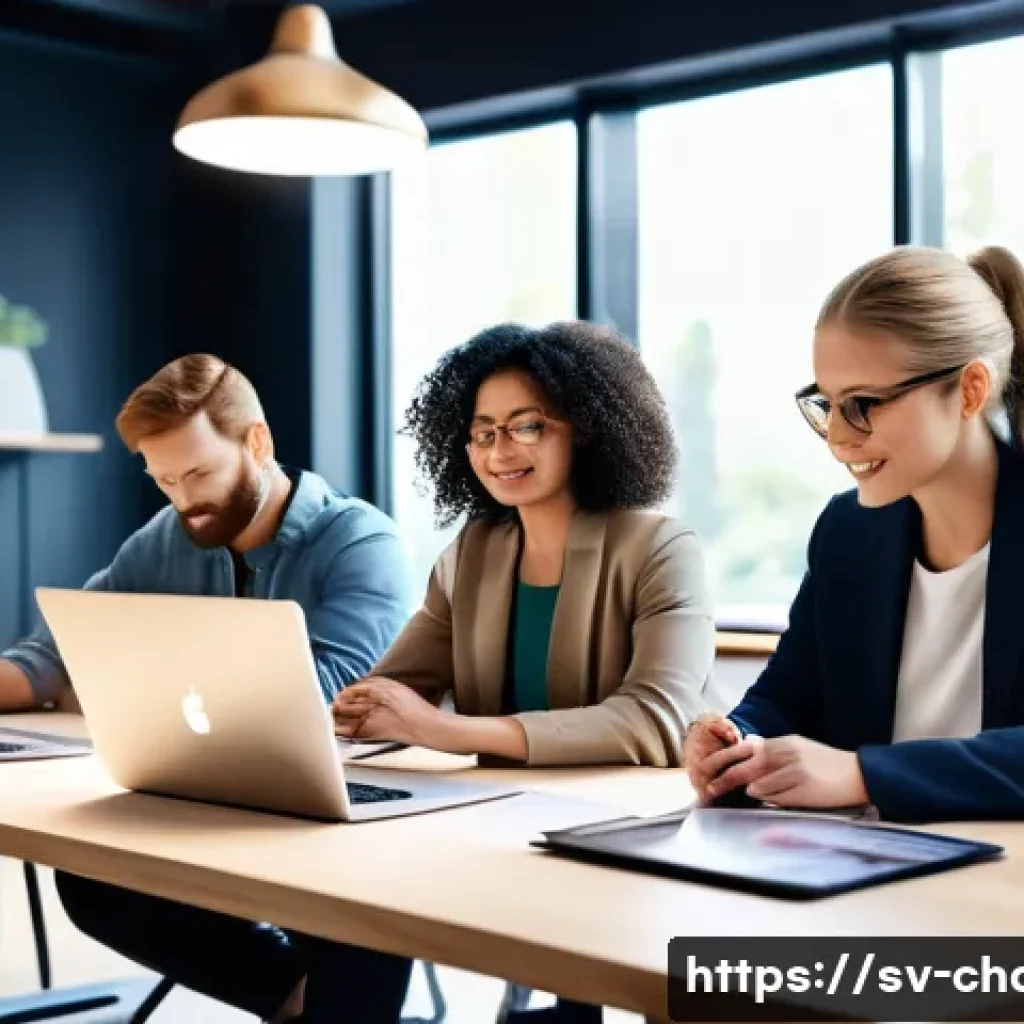 캐릭터디자인 직무에 필요한 네트워크 기술 - A modern Scandinavian creative workspace featuring a team of diverse character designers collaborati...