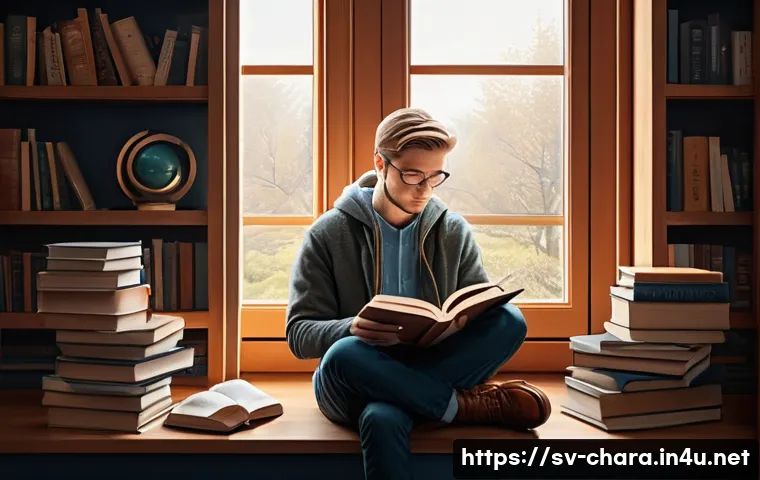 캐릭터디자인 학습을 위한 독서 목록 - A detailed character illustration of a thoughtful young adult seated in a cozy Scandinavian-style ro...