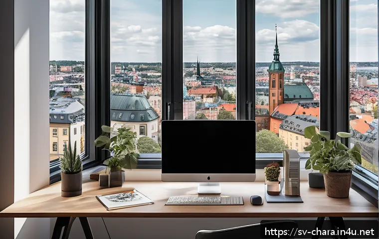 캐릭터디자이너로 프리랜서 활동하기 - A professional Swedish character designer’s workspace showcasing a sleek modern home office with dua...