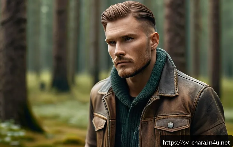 캐릭터디자인 직무에서의 창의적 접근법 - A rugged adventurer character wearing a weathered leather jacket with visible unique scars on the fa...
