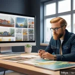 캐릭터디자이너 이직 경험담 - A detailed digital painting of a young professional character designer working in a modern Scandinav...