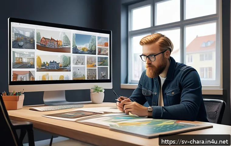 캐릭터디자이너 이직 경험담 - A detailed digital painting of a young professional character designer working in a modern Scandinav...