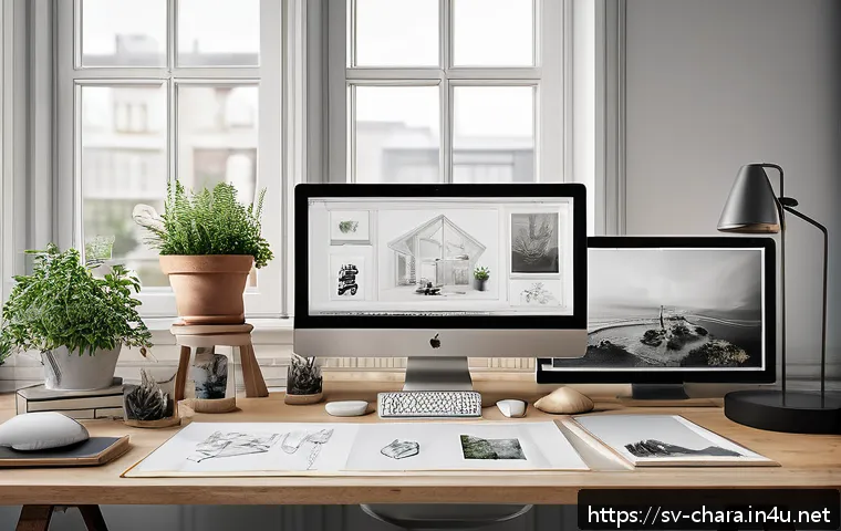 캐릭터디자인 자격증 가산점 활용법 - A professional character designer&rsquo;s workspace showing a detailed portfolio spread on a modern Scandi...