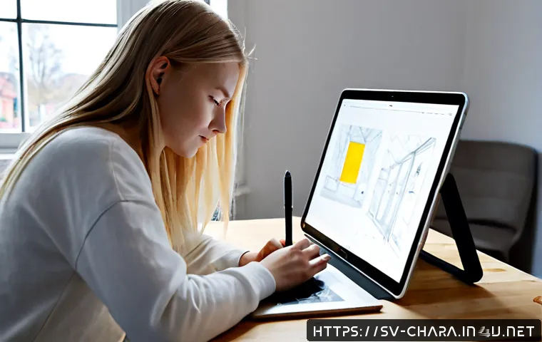 Home 17 캐릭터디자인 학습에서 AI 기술 활용하기 - Photorealistic Scandinavian design student in a bright Stockholm-style studio, using a sleek tablet ...